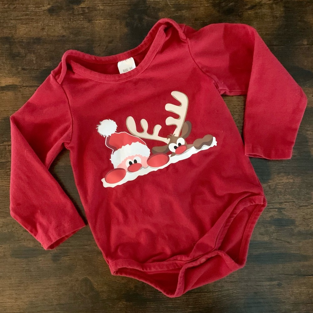 5/$25 sale — Santa and Reindeer long sleeve onesie - 6-12M